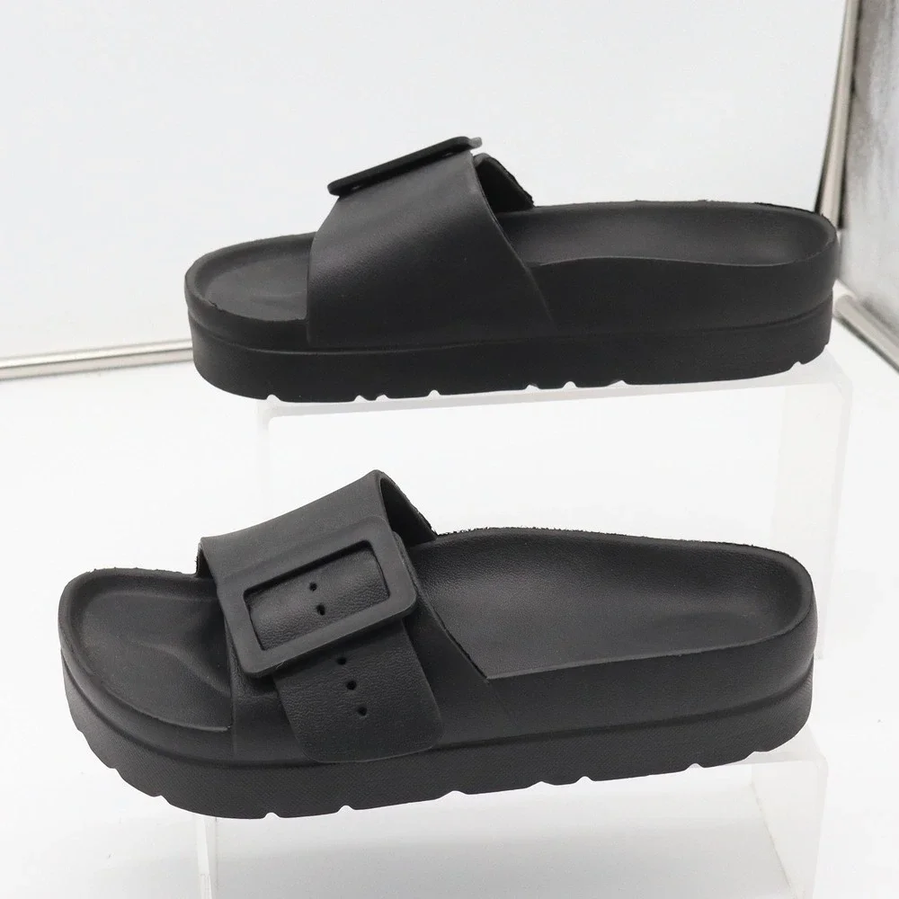 Unbranded Sandals Womens 6 Slide Platform Black Buckle Lightweight Excellent